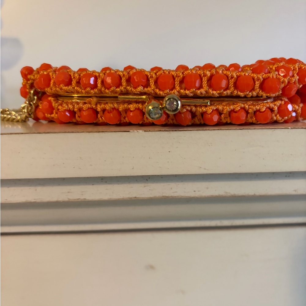 Vintage Orange Beaded Wristlet Coin Purse - Picture 2 of 5